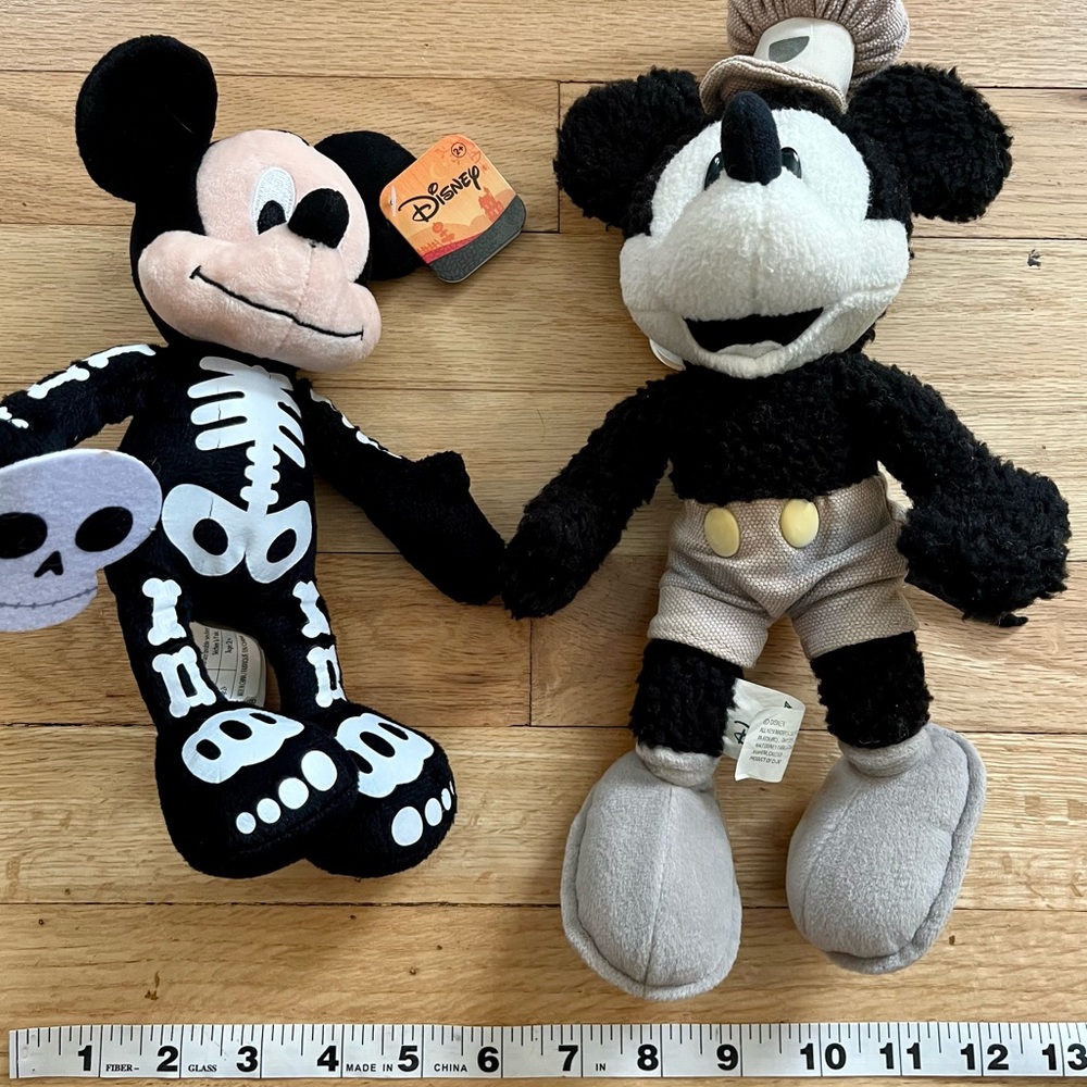 Disney Mickey Mouse Plush Toy Set - Skeleton Mickey & Steamboat Willie